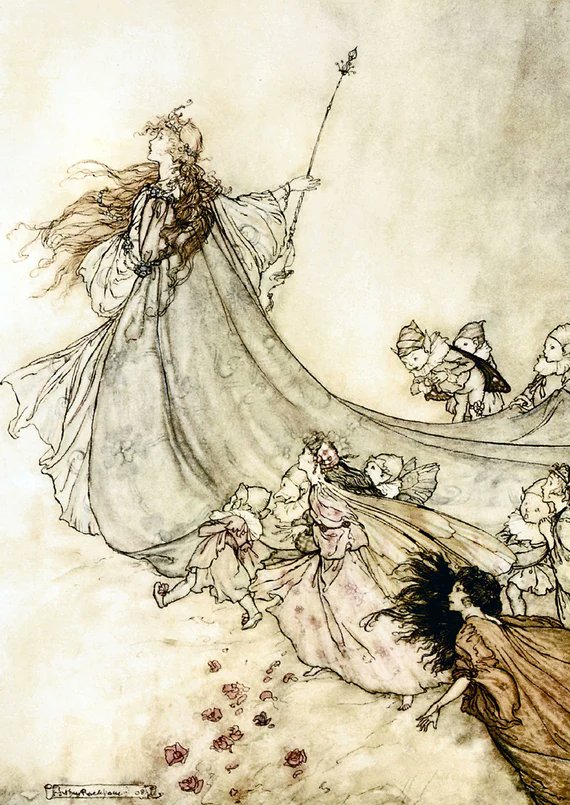 When the sun stands still at Midsummer, the veil thins, and stories ripple through the heat like mirages. Across centuries, people danced, leapt fires, and whispered spells, hoping the longest day would bring strength, luck, and a little bit of magic. #WyrdWednesday

Art: Rackham