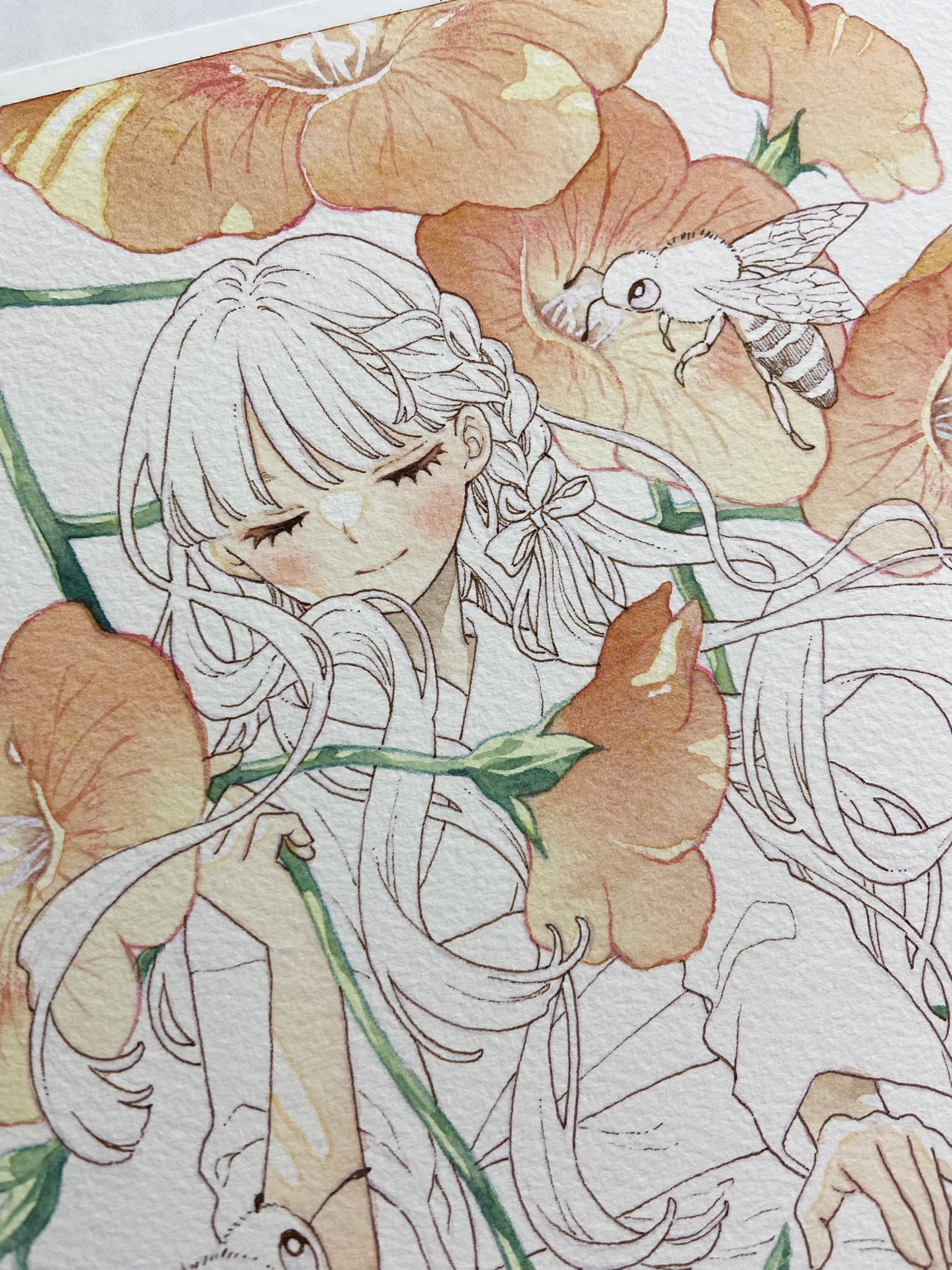 【ちぎり絵】「映(はえる)」　ノウゼンカズラ　ハンドメイド　(P 10)　彩りを ちぎり絵】「映(はえる)」 ノウゼンカズラ ハンドメイド (P 10