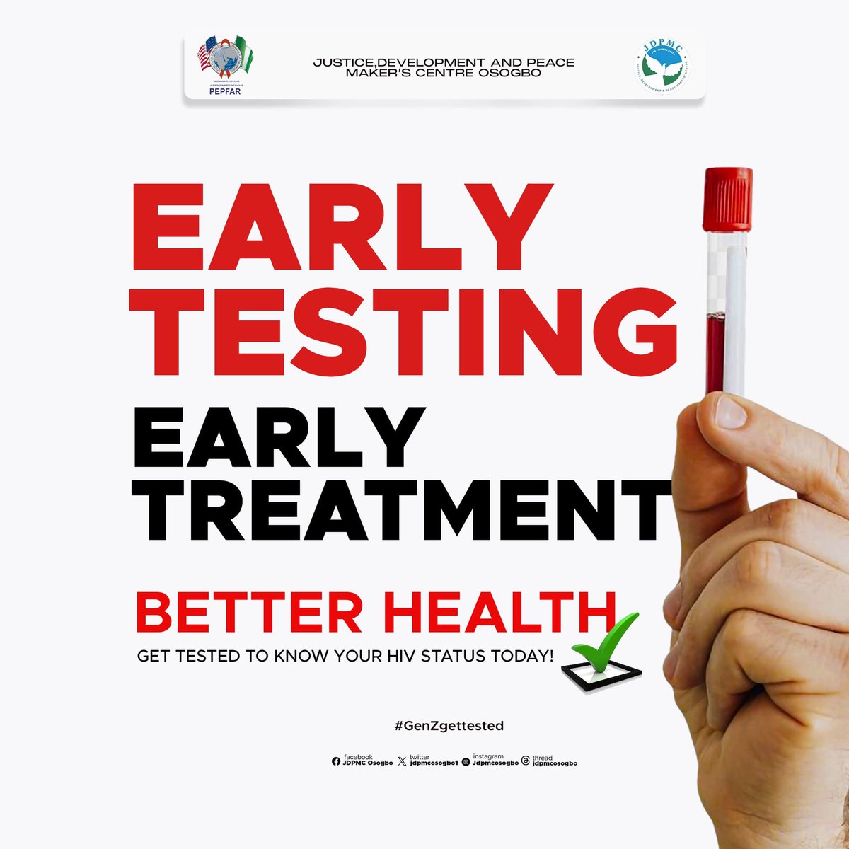 Adedave17's tweet photo. The fear of unknown might kill the known, know your Hiv status , take charge of your health🥰🥰🥰 #GenZgettested @jdpmcosogbo1 @PEPFAR https://t.co/kwDyEs7YgZ