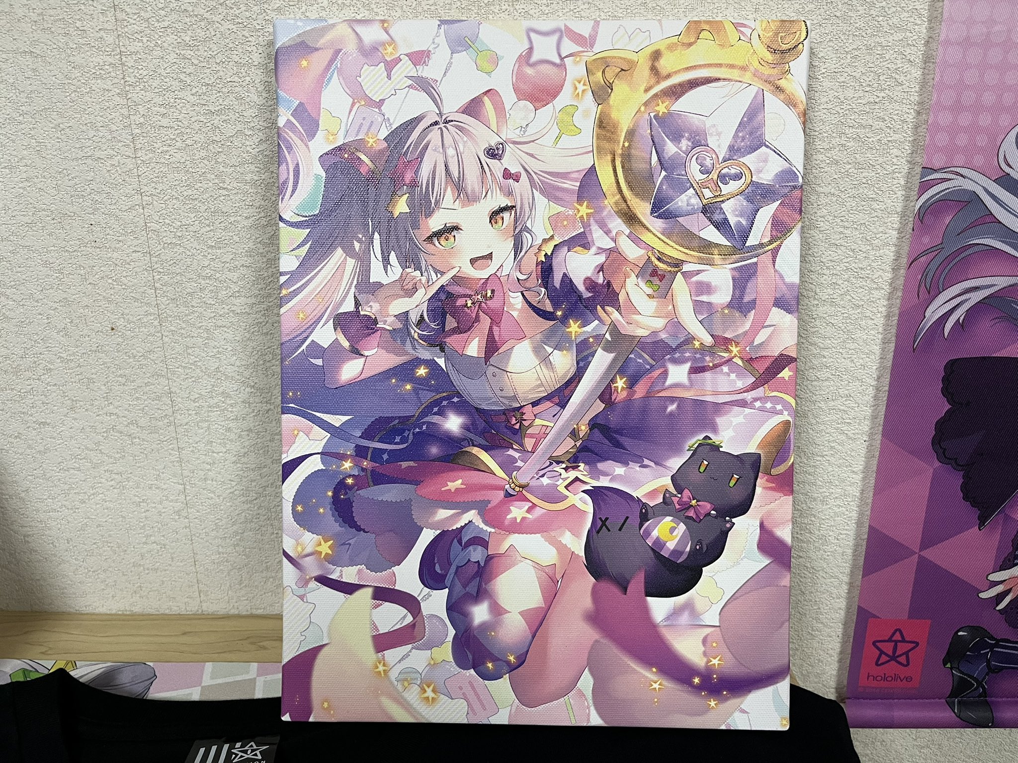 キャンバス油絵 キラ様専用確認 お花と並んでおすまし華ちゃん