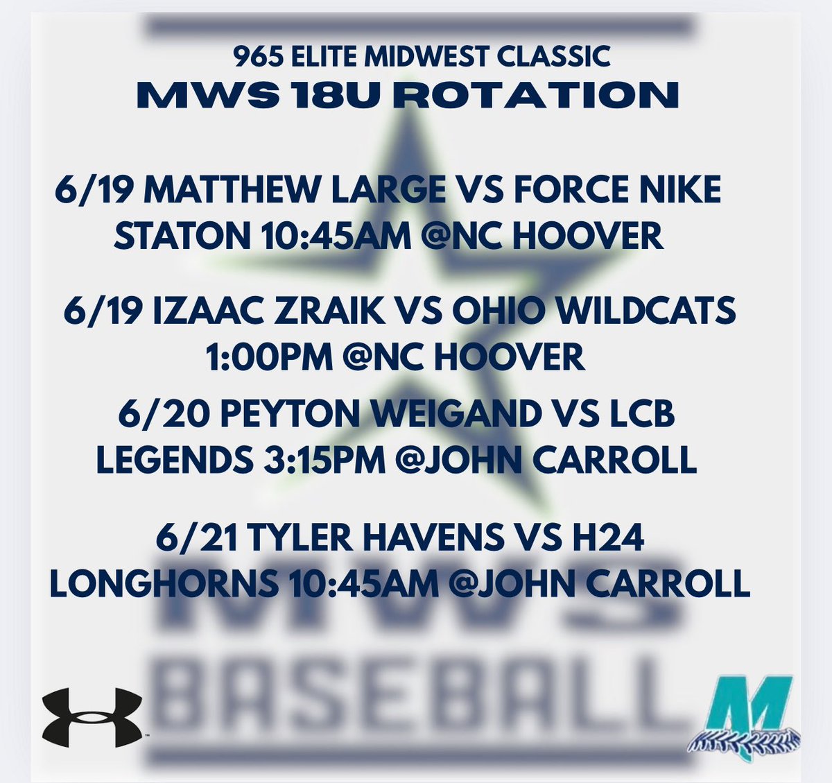 MidWest Stars 18U 2025 (@2025mws) on Twitter photo 💫Pitching Rotation for the week💫
<a href="/965MWC_Scouting/">Midwest Challenge Tournaments Scouting Coverage</a> <a href="/_MidwestStars/">Midwest Stars Baseball</a>
<a href="/matthewlarge57/">Matthew Large</a>
<a href="/IzaacZraik/">Izaac Zraik</a>
<a href="/WeigandPeyton/">Peyton Weigand</a>
<a href="/tyler_havens87/">Tyler Havens</a> 💫Pitching Rotation for the week💫
<a href="/965MWC_Scouting/">Midwest Challenge Tournaments Scouting Coverage</a> <a href="/_MidwestStars/">Midwest Stars Baseball</a>
<a href="/matthewlarge57/">Matthew Large</a>
<a href="/IzaacZraik/">Izaac Zraik</a>
<a href="/WeigandPeyton/">Peyton Weigand</a>
<a href="/tyler_havens87/">Tyler Havens</a>