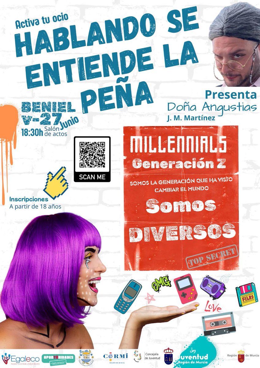 🎤 Activa tu ocio – 27/06/25, 18:30h a 21:30h 📍Salón de Actos, Beniel 👥 “Hablando se entiende la peña”: entrevistas, mesa de diálogo, arte urbano, DJ y más 🎨🎶 ¡Exprésate, comparte y conecta con tu gente! #JuventudBeniel #ActivaTuOcio #ArteUrbano #DiálogoJoven