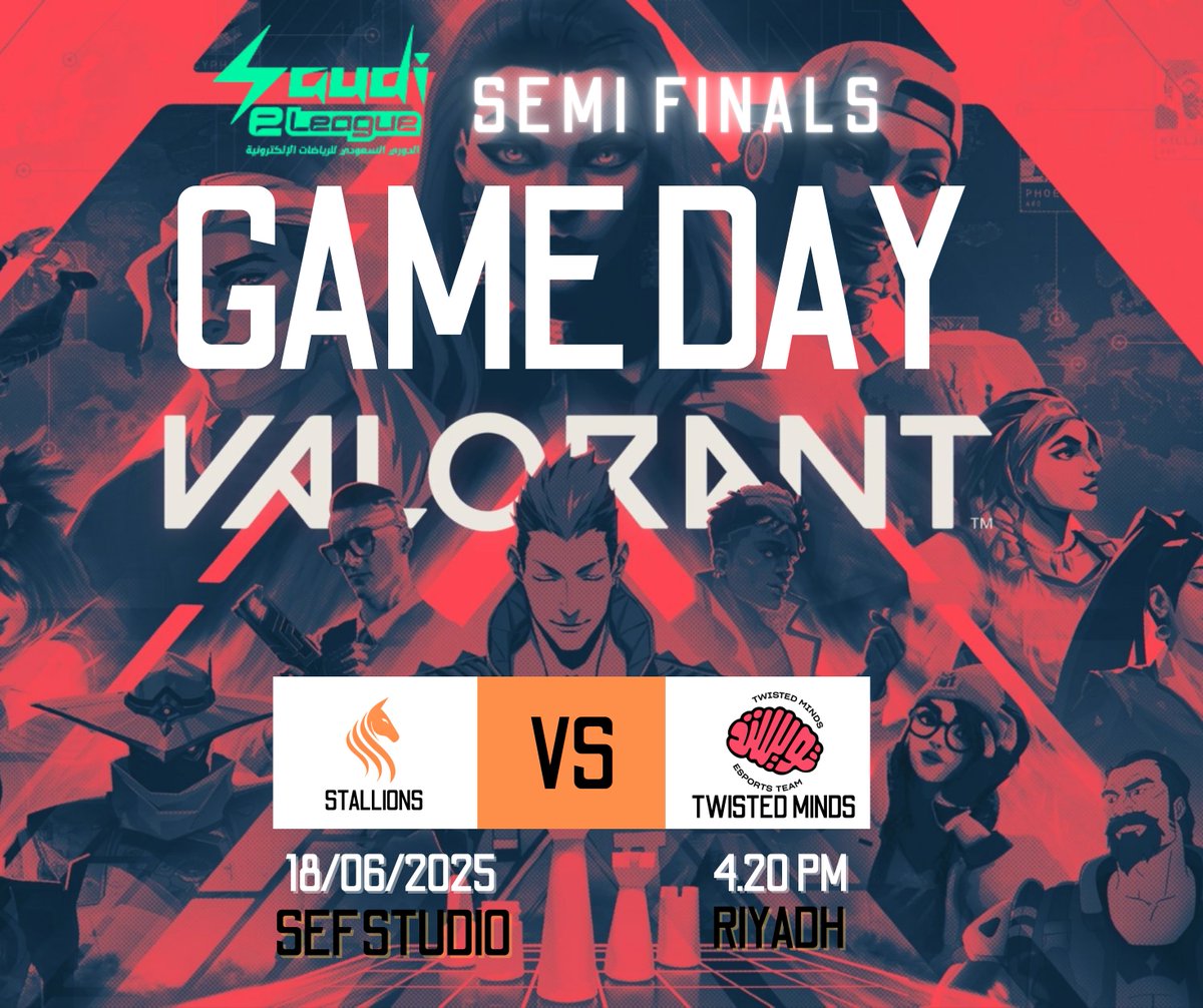 Stallions Esports (@teamstallionsgg) on Twitter photo 🚨 الكبار بس هم اللي يوصلون لهالمرحلة... ونحن جاهزين نحسمها!
<a href="/TeamStallionsgg/">Stallions Esports</a> 🐎 ضد <a href="/TwisMinds/">Twisted Minds 🧠</a> 🧠
نصف نهائي الـ VALORANT في قلب الرياض 🔥
📍 SEF STUDIO
📆 18/06/2025
🕓 4:20 مساءً
قولوا لهم يجهزون الأعذار... الخروج قدامنا مؤلم 😤
#TeamStallionsGG 🖤🧡
#Saudi_eLeague | #VALORANT 🚨 الكبار بس هم اللي يوصلون لهالمرحلة... ونحن جاهزين نحسمها!
<a href="/TeamStallionsgg/">Stallions Esports</a> 🐎 ضد <a href="/TwisMinds/">Twisted Minds 🧠</a> 🧠
نصف نهائي الـ VALORANT في قلب الرياض 🔥
📍 SEF STUDIO
📆 18/06/2025
🕓 4:20 مساءً
قولوا لهم يجهزون الأعذار... الخروج قدامنا مؤلم 😤
#TeamStallionsGG 🖤🧡
#Saudi_eLeague | #VALORANT