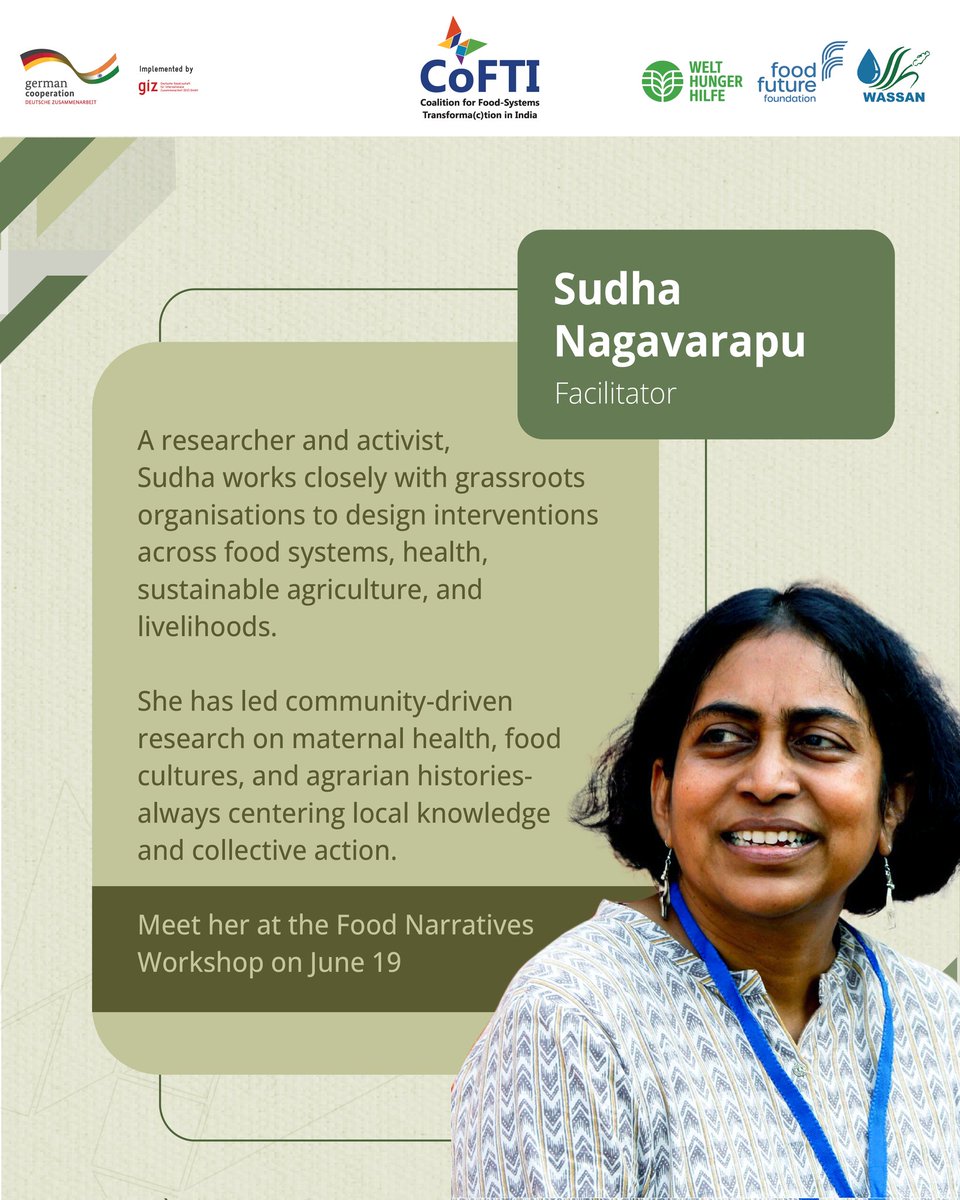 Cofti_india's tweet image. Meet Sudha Nagavarapu & Shalini Bhutani—facilitator and discussant at the #FoodNarratives Workshop on June 19.
From grassroots food cultures to food law and policy, they bring grounded, intersectional insight to guide the conversation.
#JustFoodFutures #CoFTI