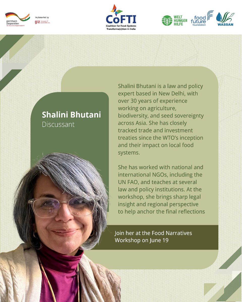 Cofti_india's tweet image. Meet Sudha Nagavarapu & Shalini Bhutani—facilitator and discussant at the #FoodNarratives Workshop on June 19.
From grassroots food cultures to food law and policy, they bring grounded, intersectional insight to guide the conversation.
#JustFoodFutures #CoFTI