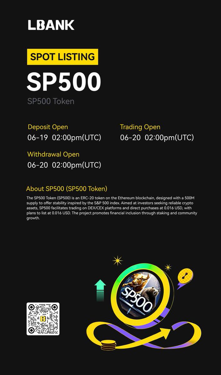 🎉 Big news, SP500 fam! Our token lists on LBank June 20 at 2:00 PM UTC. 💪 A historic moment for us! 🚀 Get ready to trade &amp; follow our Telegram: t.me/sp500tokenOFIC… #SP500Token #LBankListing