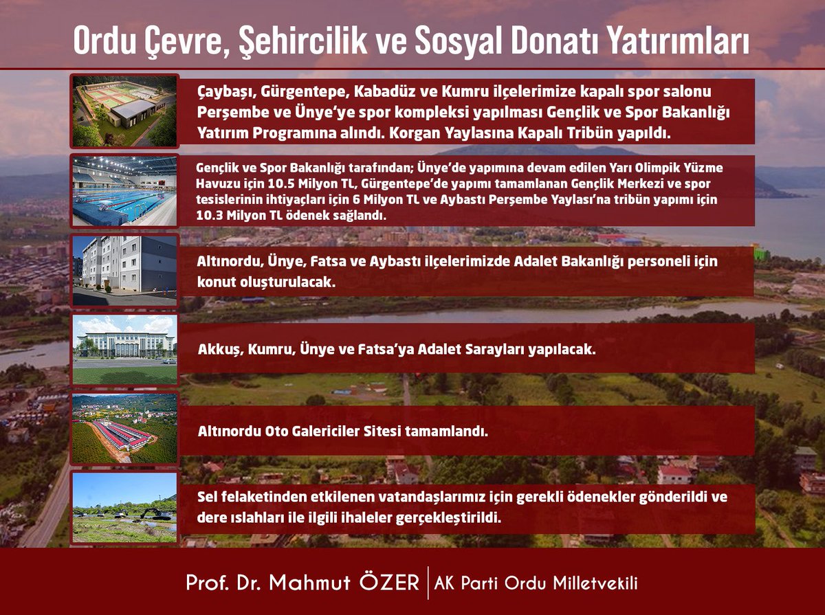 Tüm çalışmalarımızın ve gayretimizin tek bir hedefi var; daha güzel, daha müreffeh ve daha mutlu bir Ordu! 
Ordu’muzun dört bir yanında ve dört koldan yaptığımız yatırımlar ve projeler ile daha güzel yarınlara hep birlikte yürüyeceğiz. Son dönemde Ordu’muza Çevre, Şehircilik ve