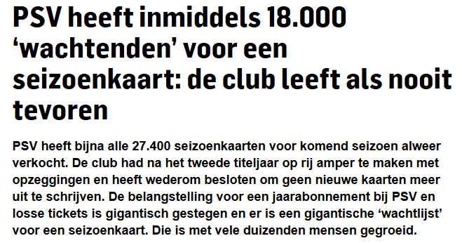 Iets zegt mij dat de tribunes op Oost, West en Noord versneld aangepakt gaan worden voor meer seizoenskaarten te kunnen verkopen.