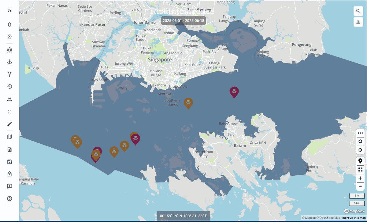 riskstaff's tweet image. #MARSEC: All reported vessel boardings in South East Asia to date in June have taken place within the boundaries of the Singapore Strait, in which all targeted vessels were underway. Stay informed with the Risk Intelligence System >> bit.ly/3HK7SEt
#OOTT #shipping