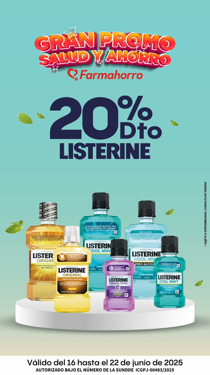 🎊 Aprovecha nuestra Gran Promo Salud y Ahorro 🎊

Ven y disfruta de nuestras promociones 20% de descuento Listerine

📍 Promoción válida a nivel nacional del 16 al 22 de junio del 2025

Farmahorro expertos en cuidarte ❤️

#farmahorro #descuentos #Promoción