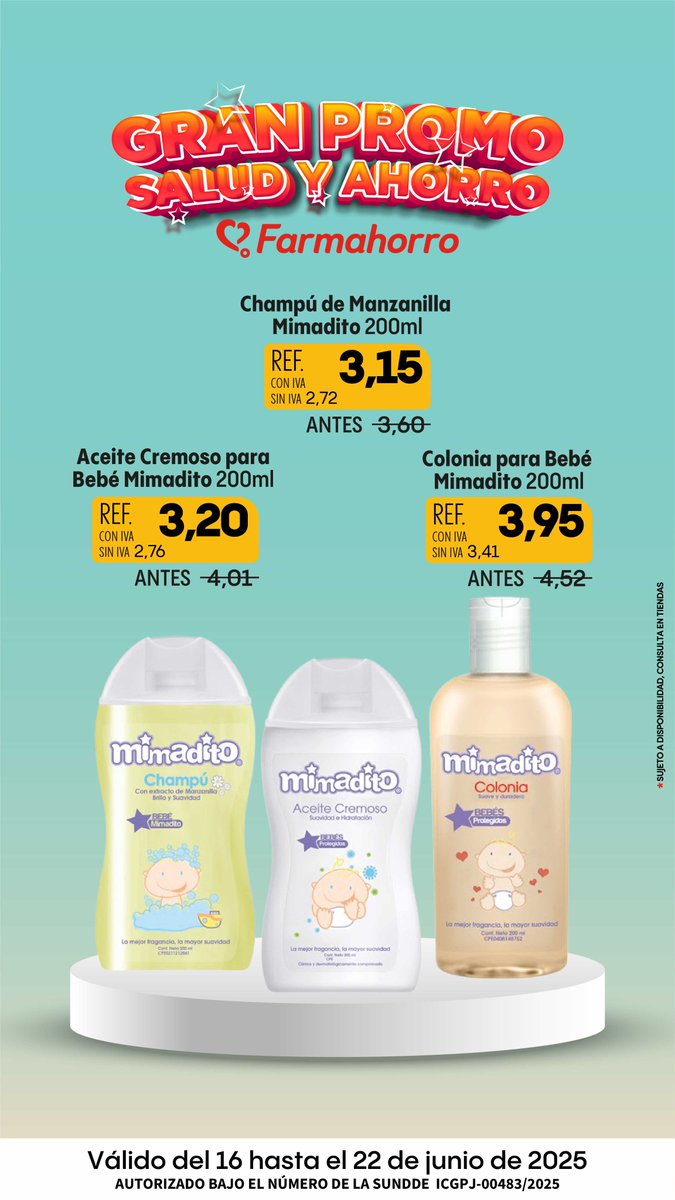 🎊 Aprovecha nuestra Gran Promo Salud y Ahorro 🎊

Ven y disfruta de nuestras promociones Mimadito 👶🏻

📍 Promoción válida a nivel nacional del 16 al 22 de junio del 2025

Farmahorro expertos en cuidarte ❤️

#farmahorro #descuentos #Promoción