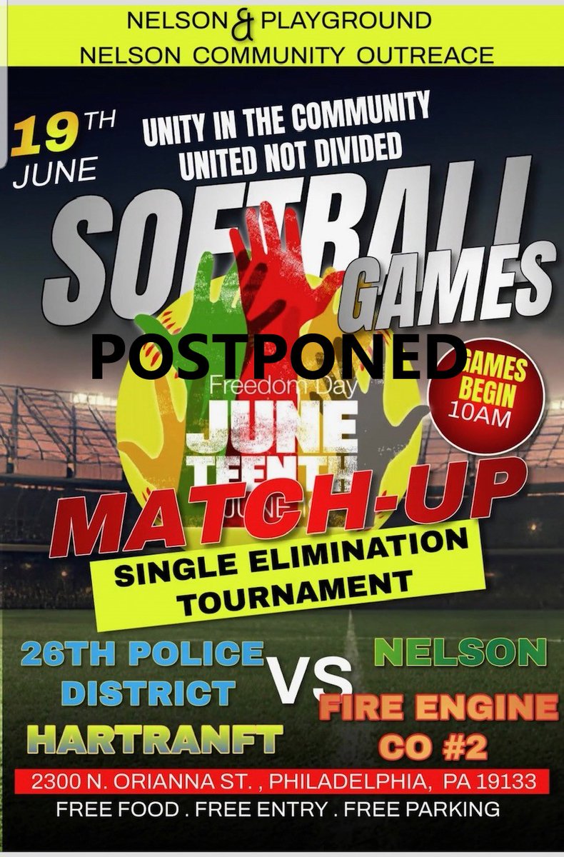 PPD26Dist's tweet image. Due to the forecasted inclement weather, our Juneteenth Game is being postponed. New date is to be determined.