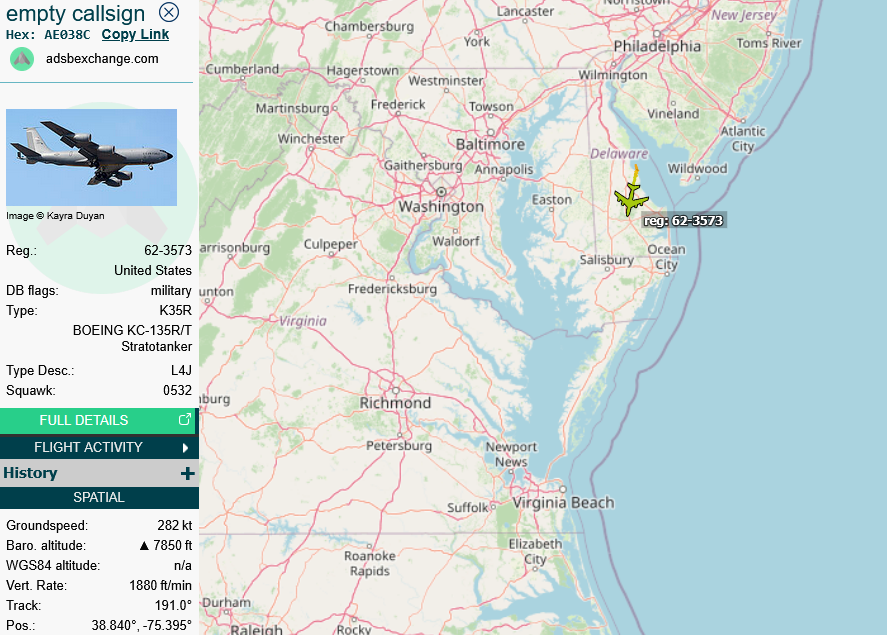 SirListenalot's tweet photo. #KC135 #AE038C #GOLD01 (round trip Dover) will pick up (four) "FF" #F22 #TABOR51 out of Langley (bound for Lakenheath) over SWL. #KC135 #AE04E8 (round trip Pease) will join and #KC46 #AE63D0 #GOLD03 (Pease - Mildenhall) will take'm across the pond. Looks like there is a spare #TABOR55 as well
