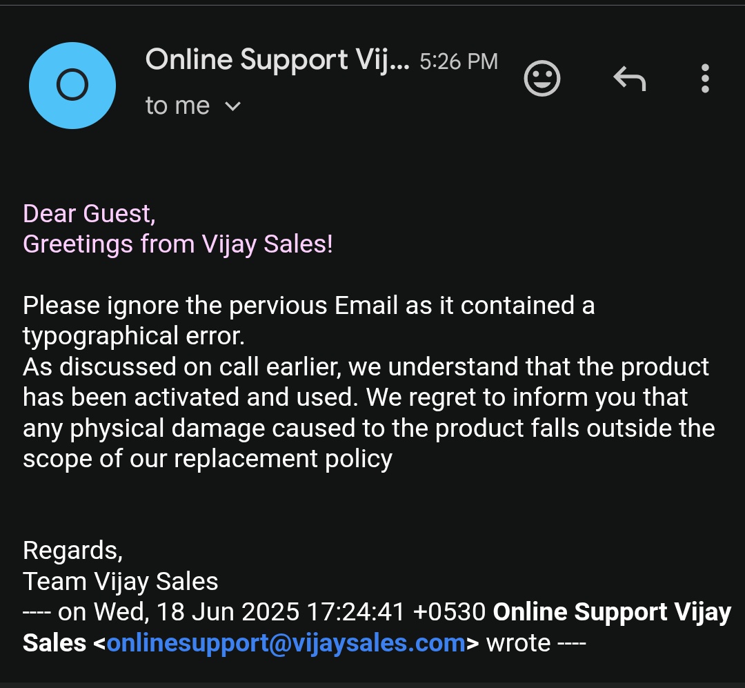 codewizard22's tweet image. You are looping same thing again again. As I said earlier product has been unused I have completed video of it in which dent is clearly visible and unboxing is done from stracth I'm not asking for refund kindly replace it ASAP as it is bought for study purpose @VijaySales