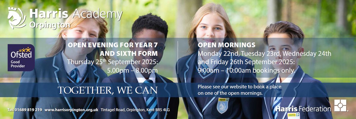 Book on to our Open Events for this September 2025 via the MS Forms on our website:
shorturl.at/XzULx
We are also holding a Year 5 Parents Information Evening on the 3rd July at 5.30pm. Do come along and meet the Head of Academy and ask any questions.