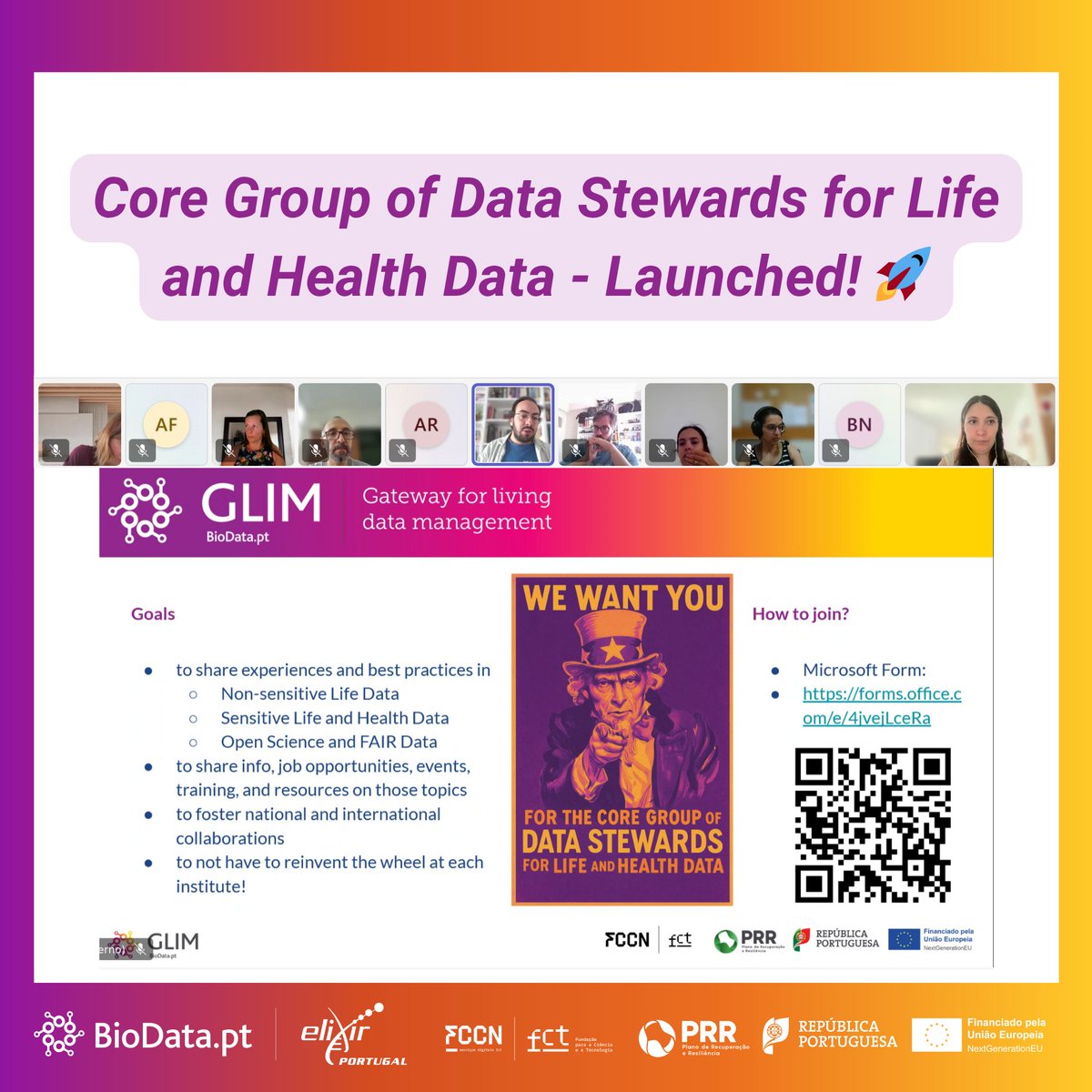 Presented yesterday at the 🇵🇹 Re.Data Network meeting:🎉The new Core Group of Data Stewards for Life &amp; Health (GLIM-BioData)! Connecting stewards &amp; professionals across Portugal to boost collaboration &amp; FAIR data practices.

Join us! 👉forms.office.com/e/4jvejLceRa