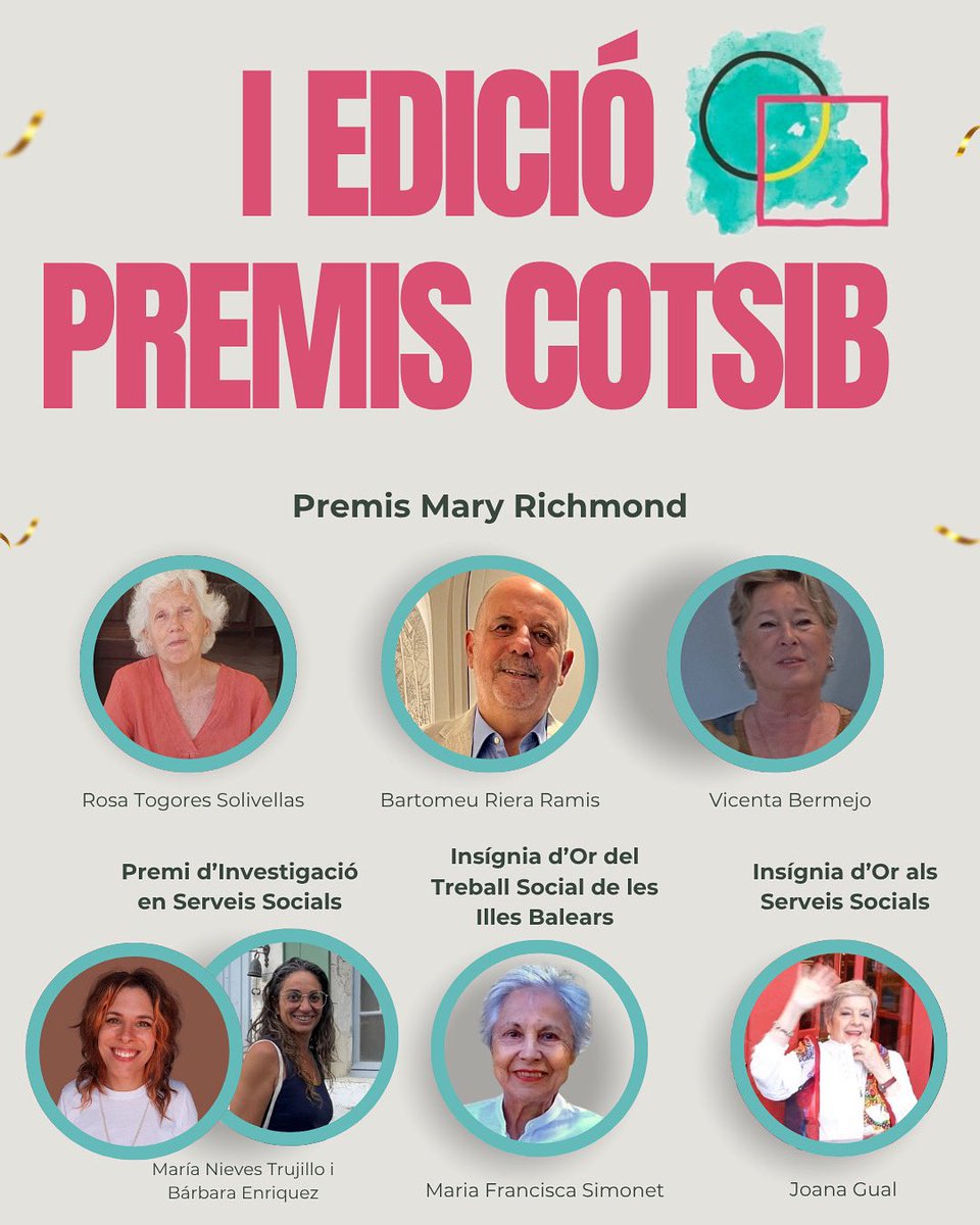 🎉 Ja tenim els guanyadors i guanyadores dels Premis COTSIB 2024!

🏆 Investigació: M. Nieves Trujillo i Bárbara Enriquez
🏅 Trajectòries: Rosa Togores, Bartomeu Riera i Vicenta Bermejo
💛 Insígnies d’Or: M. Francisca Simonet i Joana Gual

📍Ens veiem el 27 de juny a Casa Esment