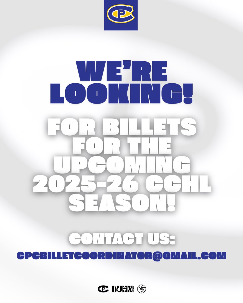 X - Carleton Place Canadians (@cpcanadians) on Twitter photo WE’RE LOOKING!
We’re looking for billets for the upcoming @thecchl season! Please contact us at the address below for more information!
cpcbilletcoordinator@gmail.com
🔵🟡🔵
#CPC WE’RE LOOKING!
We’re looking for billets for the upcoming @thecchl season! Please contact us at the address below for more information!
cpcbilletcoordinator@gmail.com
🔵🟡🔵
#CPC