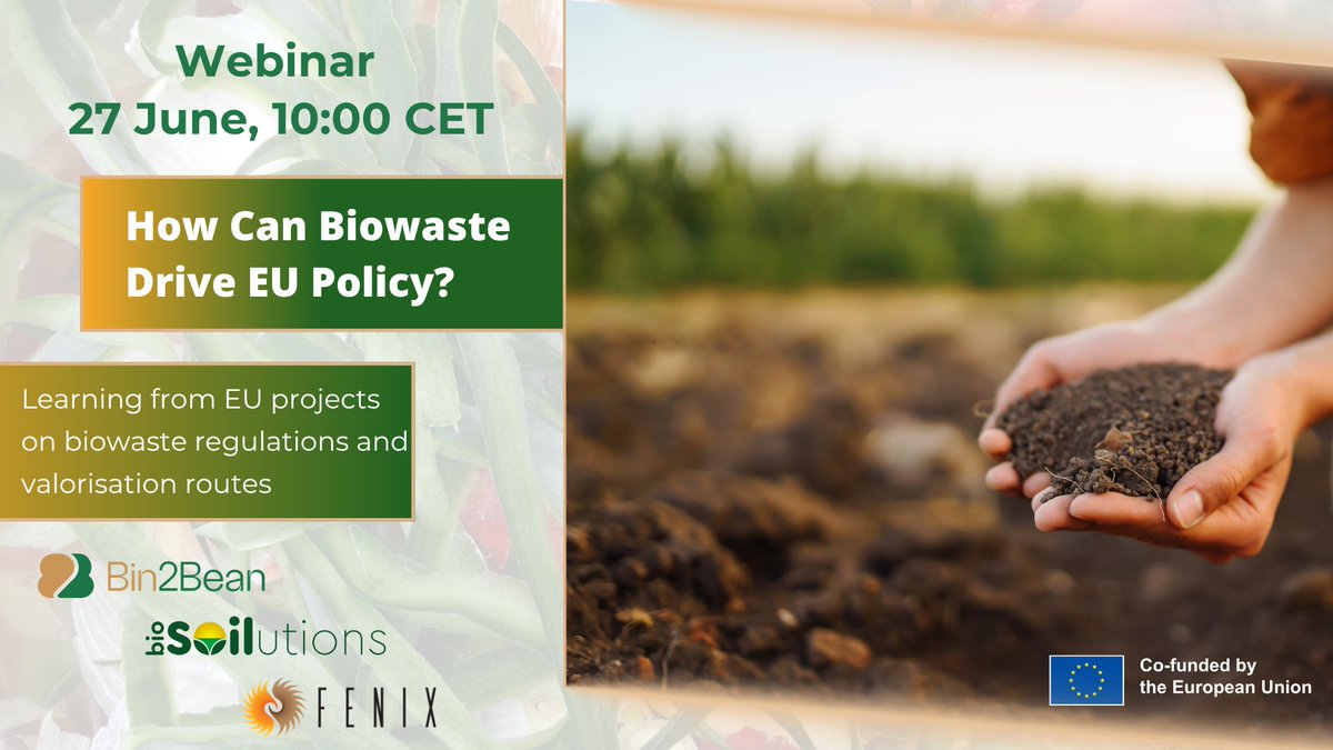 📢Webinar with our Sister projects on 27 June! 
Together with @Bin2Bean and  <a href="/Fenix_ProjectEU/">FENIX EU</a> we'll explore the transformation of biowaste into sustainable products like soil improvers and circular fertilisers! 
⬇️Register now events.teams.microsoft.com/event/72453558…