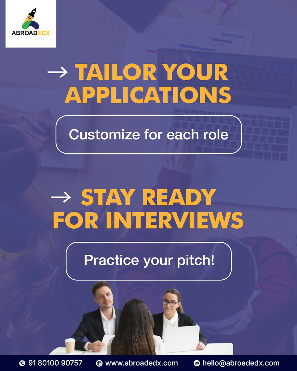 AbroadEdx's tweet photo. 🎯 Hunting for a job in the UK?

💼 Make your CV pop
🔍 Apply daily
🤝 Network smart
🎯 Tailor each application
🎤 Be interview-ready

Your dream job won’t chase you — go get it! 🚀
#UKJobs #JobSearch #CareerTips #Successcribe #WorkInUK https://t.co/N5y02nfGBP