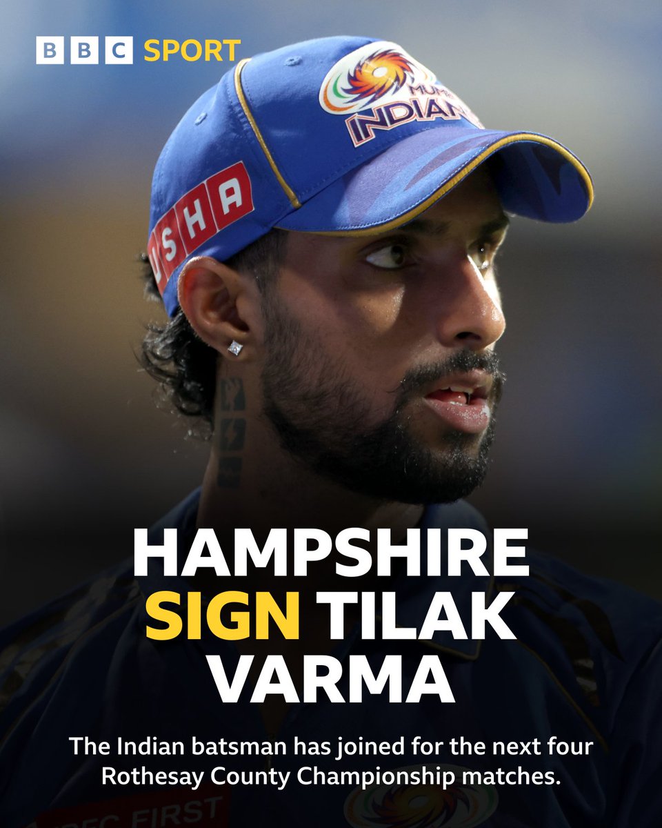 BBC Radio Solent Sport (@solentsport) on Twitter photo Hampshire have added another promising batsman to their ranks 🏏👀
22-year-old Tilak Varma will join <a href="/hantscricket/">Hampshire Hawks</a> from 22nd June until 1st August
Despite being more well-known in short format, he has averaged 50.16 from 18 First-Class matches
bbc.co.uk/sport/cricket/… Hampshire have added another promising batsman to their ranks 🏏👀
22-year-old Tilak Varma will join <a href="/hantscricket/">Hampshire Hawks</a> from 22nd June until 1st August
Despite being more well-known in short format, he has averaged 50.16 from 18 First-Class matches
bbc.co.uk/sport/cricket/…