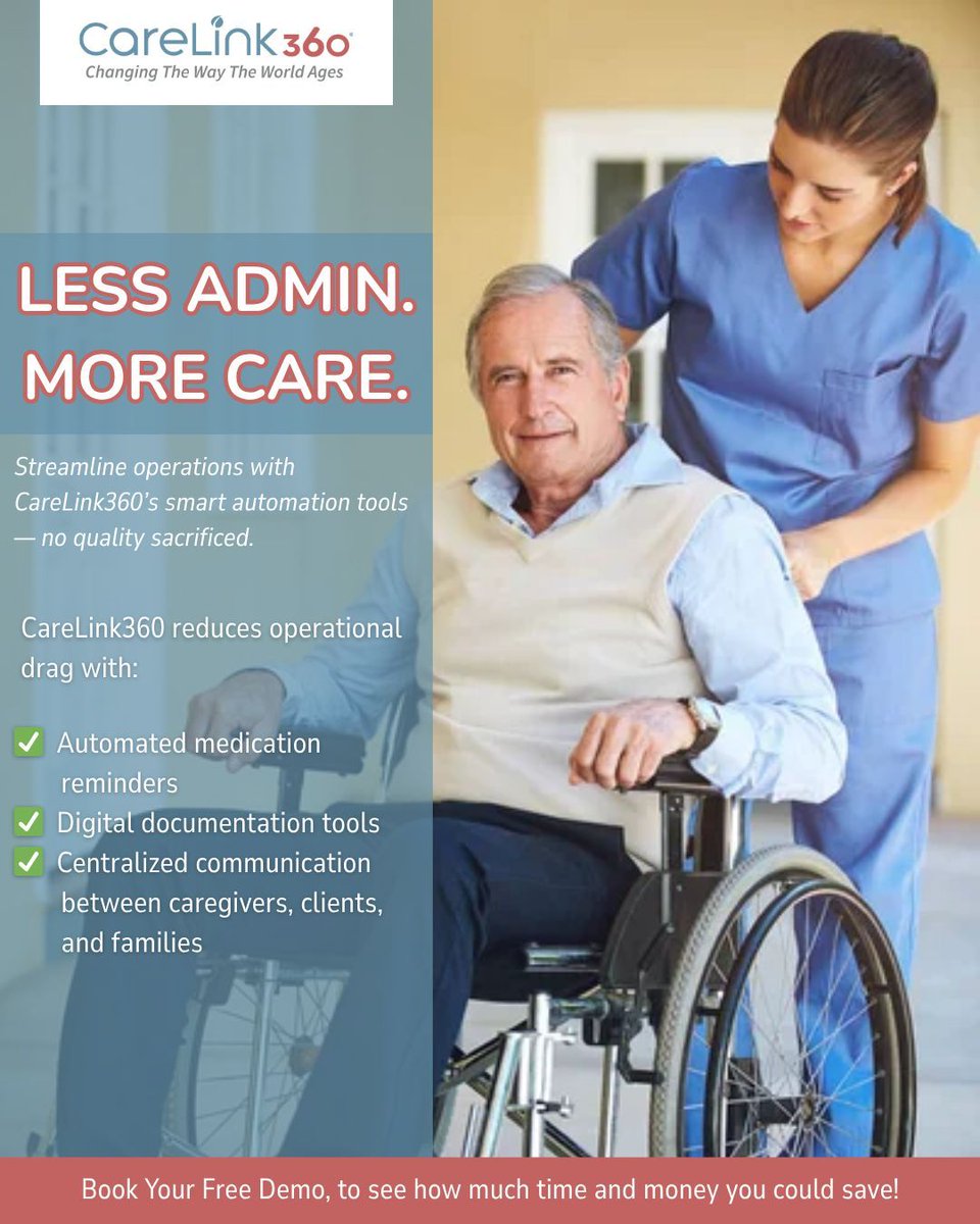 Carelink360HCS's tweet photo. Cut Costs, Not Quality.
Manual tasks slow you down—CareLink360 speeds you up with:
✅ Med reminders
✅ Digital docs
✅ Centralized comms
📩 DM us for a FREE demo!
#EfficientCare #CutCostsNotQuality #HomeCareTools https://t.co/InZmFueeTm