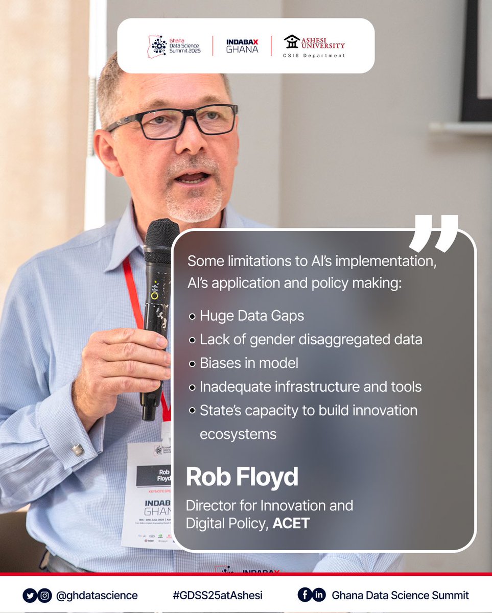 💡 <a href="/RobFloydACET/">Rob Floyd</a> on AI’s Limitations
Rob Floyd shared key insights on some of the major limitations facing AI implementation, application, and policymaking.

#GDSS2025 #indabax2025 #Ashesi
