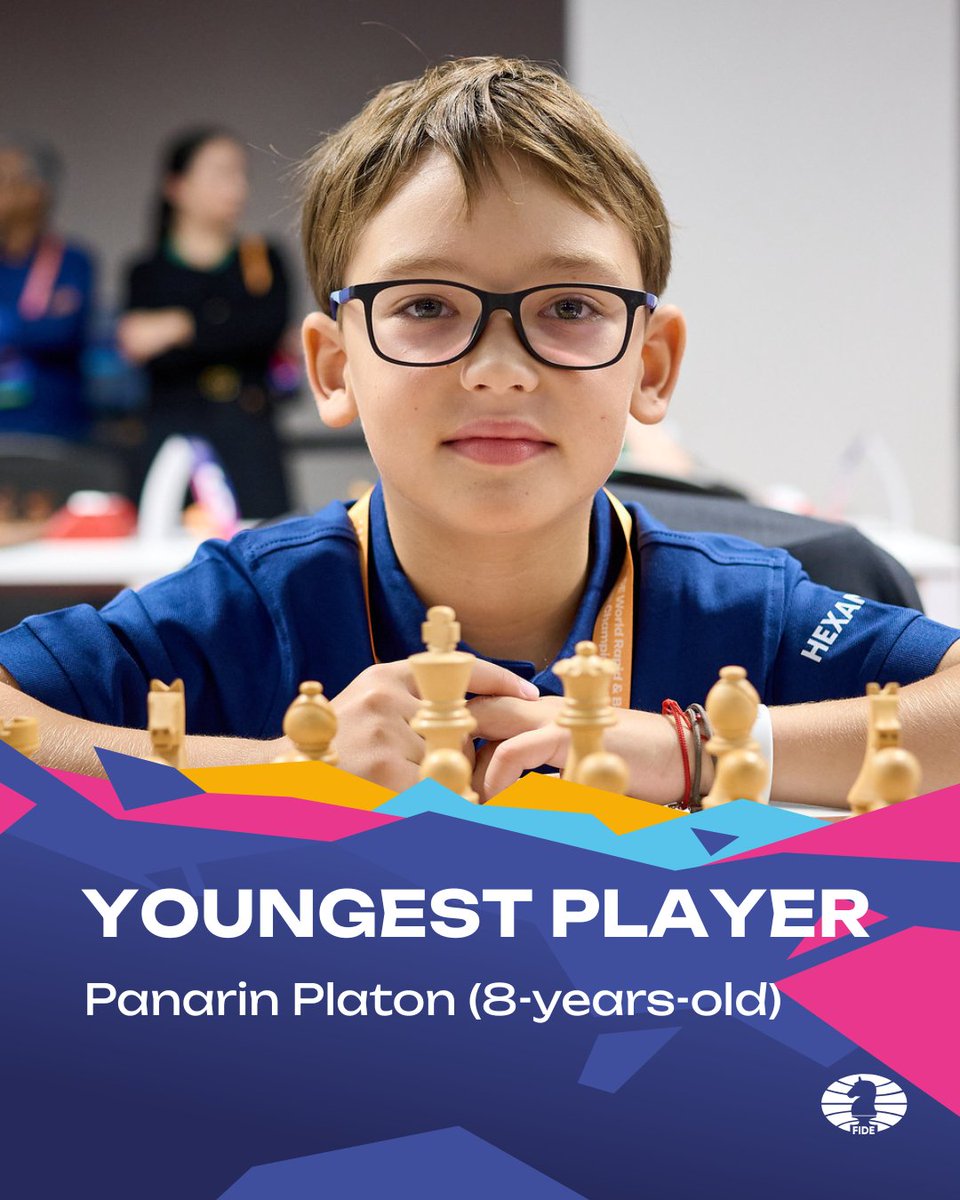 FIDE_chess's tweet photo. Some fun facts from the FIDE World Rapid & Blitz Team Championship that just wrapped up in London! 🤩♟️

🌟 Youngest player: Panarin Platon, just 8 years old — proving chess has no age limits!
🧠 Oldest player: 🇪🇸 Boris Zlotnik, 78 years young and still going strong!
😱 Biggest upset: 🇦🇿 13-year-old Ahmad Khagan shocked the world by defeating 🇺🇸 Hikaru Nakamura!
🚀 Blitz beast: 🇫🇷 Alireza Firouzja delivered a 3000 performance in the Blitz knockouts!
🎯 Top recreational player: 🇮🇳 Atharvaa P. Tayade impressed with his remarkable performance!
📊 Games played: A massive 4053 games across 5 days!

What was your favourite moment from the championship? 💬
#FIDERapidBlitzTeams