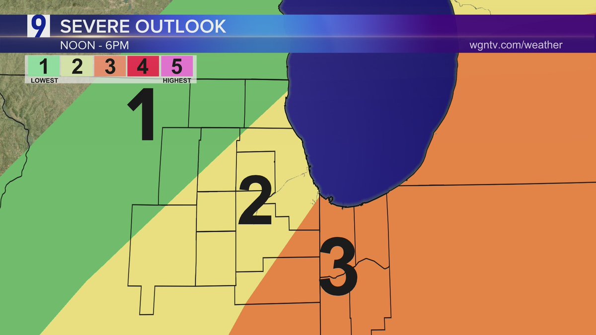MorganKolkmeyer's tweet image. Eyes on the radar from Noon-6PM for a risk for severe thunderstorms- especially watching near and east of I-57. Timing these out and talking risks on the air on @wgnmorningnews!