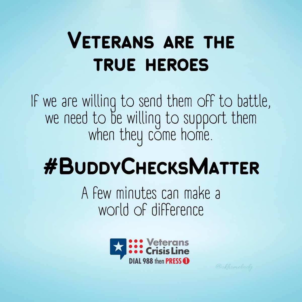 okhomebody's tweet image. 🇺🇸 WarriorWednesday ✅VETERAN BUDDY-CHECKS✅RH 🇺🇸 Good morning, family. I want you to know how special each &amp;amp; every one of you truly are. You are worth fighting for &amp;amp; you don’t need to fight alone! Reach out. I love all y’all! ❤️🤍💙
⭐️Veterans Lives Matter ⭐️ #PTSDAwareness⭐️…