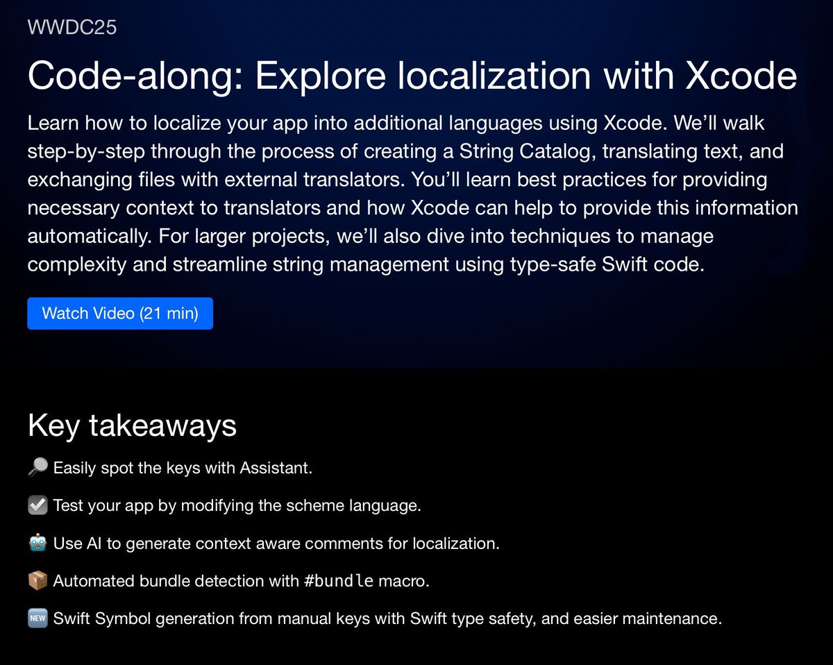 WWDC Notes (@wwdcnotes) on Twitter photo New session summary provided by <a href="/petermolnar_hu/">Peter Molnar</a> for #WWDC25 talk "Code-along: Explore localization with Xcode". ✍️
Check it out now: 👇👇💡
wwdcnotes.com/documentation/… New session summary provided by <a href="/petermolnar_hu/">Peter Molnar</a> for #WWDC25 talk "Code-along: Explore localization with Xcode". ✍️
Check it out now: 👇👇💡
wwdcnotes.com/documentation/…