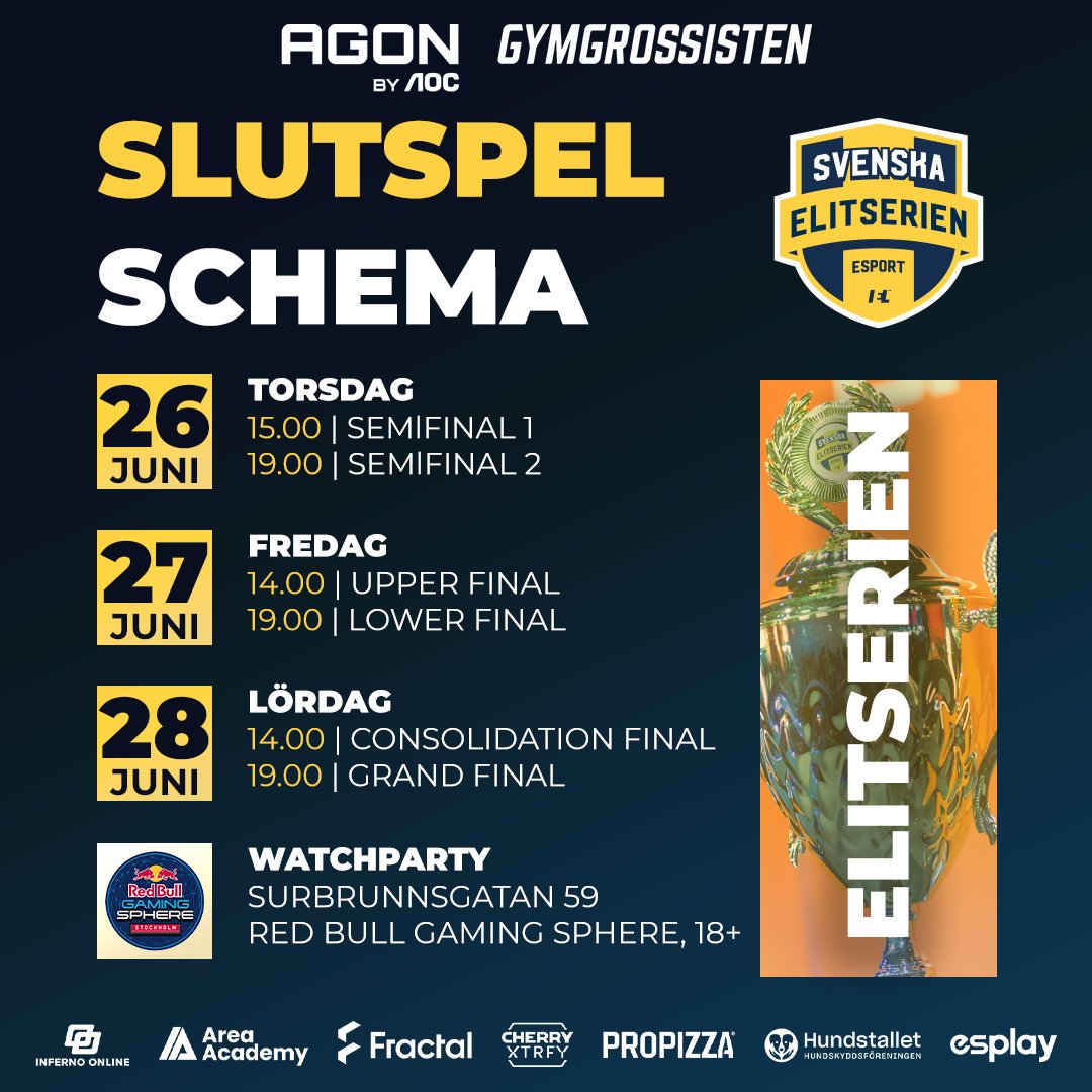 Svenska Elitserien CS2 (@secsgo) on Twitter photo Schemat för LAN-finalerna! 🙌 Ses vi på plats? 🏆
Det kommer att vara 18+ inne på watchpartyt, men är du under 18 år kan du fortfarande komma och se allt inne på <a href="/infernoonline/">Inferno Online</a> Schemat för LAN-finalerna! 🙌 Ses vi på plats? 🏆
Det kommer att vara 18+ inne på watchpartyt, men är du under 18 år kan du fortfarande komma och se allt inne på <a href="/infernoonline/">Inferno Online</a>