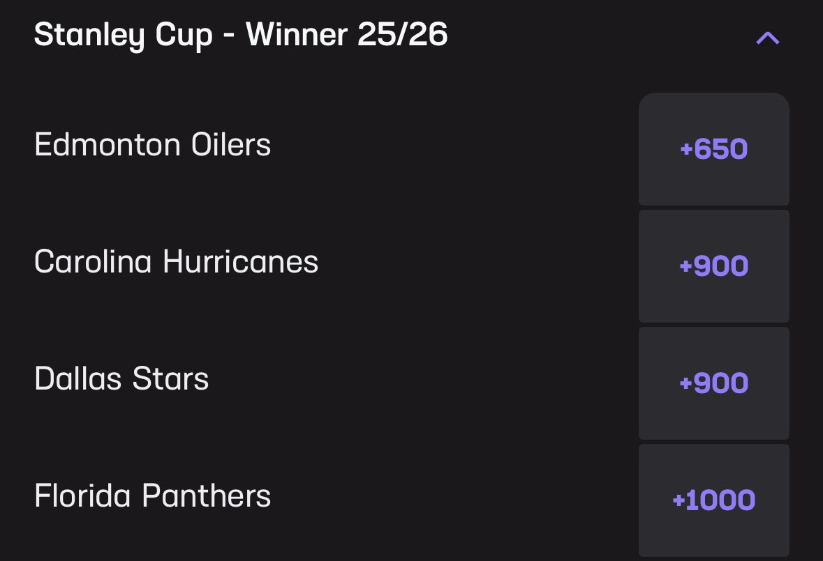 Andy Slater (@andyslater) on Twitter photo The Panthers are favored to win the Stanley Cup again in 2026 but <a href="/HardRockBet/">Hard Rock Bet</a> says they’re rewarding Florida fans with 10/1 odds right now to three-peat.
That’s the best price in the market. The Panthers are favored to win the Stanley Cup again in 2026 but <a href="/HardRockBet/">Hard Rock Bet</a> says they’re rewarding Florida fans with 10/1 odds right now to three-peat.
That’s the best price in the market.