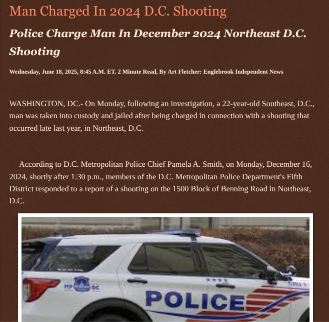 Art Fletcher (@artfletcher9) on Twitter photo Man Charged In 2024 D.C. Shooting englebrookindependentnews.com/2025/06/18/man… via <a href="/Englebrooknews/">Englebrook Independent News</a> #washingtondc #northeastdc #shooting #arrest #southeastdc #charged #assault <a href="/wireless_step/">Breaking news feed</a> <a href="/HRG_Media/">HRG News & resources</a> <a href="/LodiNJNews/">EyeOnLodi 🎶 🎸 ✌️💚 🇺🇦 #LGM ⚾️</a> <a href="/SugarMAGA/">SugarMagnolia</a> <a href="/fordmb1/">fordnGA777 ✝️✡️✝️</a> <a href="/SarahGeving1/">Sarah Geving</a> <a href="/Shannon96574094/">Shannon</a> <a href="/Daytobehappy/">Ultra MAGA Joyce Day</a> <a href="/janninereid1/">Jannine.. #MagaMemeQueen ™️ 👑🇺🇸</a> Man Charged In 2024 D.C. Shooting englebrookindependentnews.com/2025/06/18/man… via <a href="/Englebrooknews/">Englebrook Independent News</a> #washingtondc #northeastdc #shooting #arrest #southeastdc #charged #assault <a href="/wireless_step/">Breaking news feed</a> <a href="/HRG_Media/">HRG News & resources</a> <a href="/LodiNJNews/">EyeOnLodi 🎶 🎸 ✌️💚 🇺🇦 #LGM ⚾️</a> <a href="/SugarMAGA/">SugarMagnolia</a> <a href="/fordmb1/">fordnGA777 ✝️✡️✝️</a> <a href="/SarahGeving1/">Sarah Geving</a> <a href="/Shannon96574094/">Shannon</a> <a href="/Daytobehappy/">Ultra MAGA Joyce Day</a> <a href="/janninereid1/">Jannine.. #MagaMemeQueen ™️ 👑🇺🇸</a>