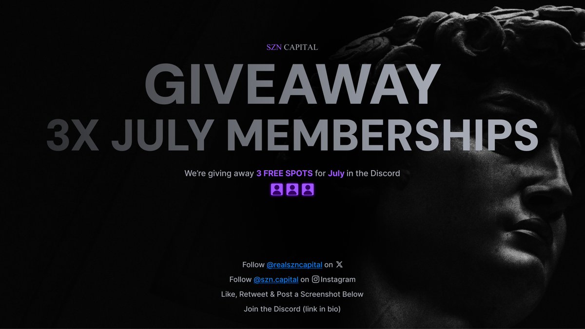 giving away 3 July spots for <a href="/realszncapital/">SZN Capital</a> 

follow the instructions below, giveaway ends in 48h

good luck everyone