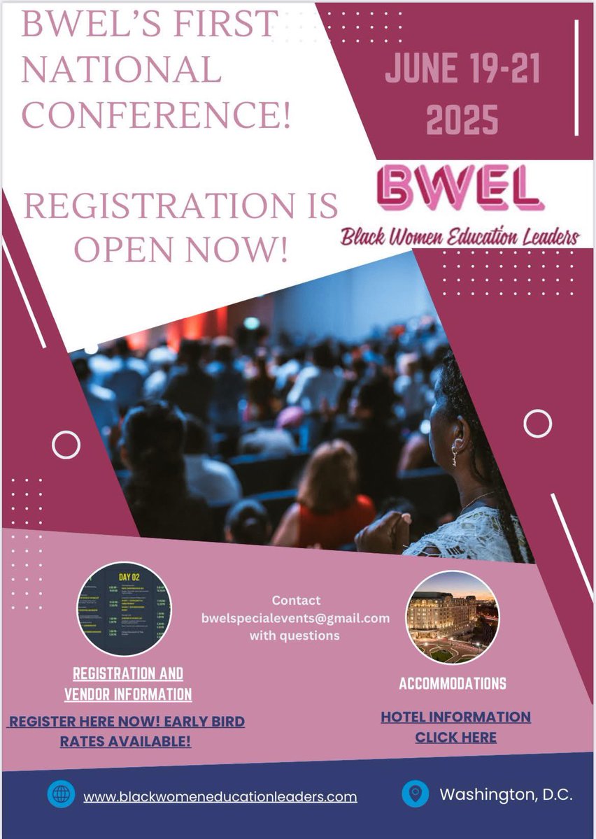 🎉 The countdown is over… it’s finally here! 🎉

This weekend, we’re making HERstory at the BWEL First National Conference, happening June 19–21 in Washington, D.C. 💫

Join Black Women Education Leaders from across the country for a powerful weekend of connection, celebration,