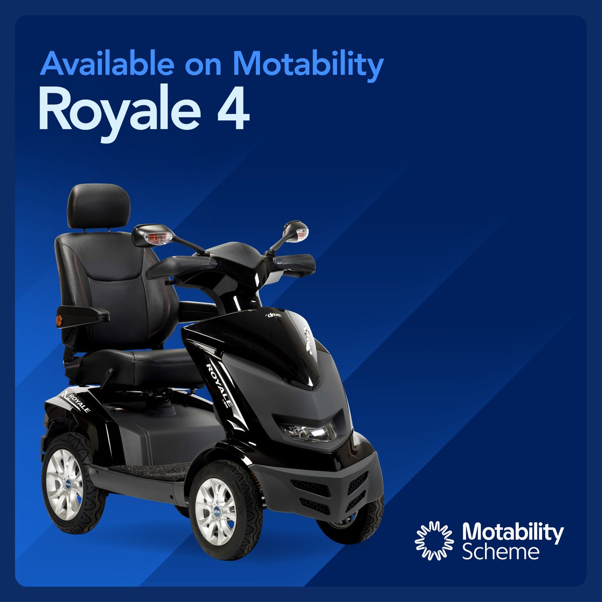 The Royale 4 is now on the Motability Scheme! 

🔹All-round suspension
🔹Digital LCD dashboard
🔹Automatic speed reduction
🔹Comfort enhanced seat 
🔹High-visibility lighting

Learn how our Motability range can benefit you! Contact your account manager today. #MotabilityScheme