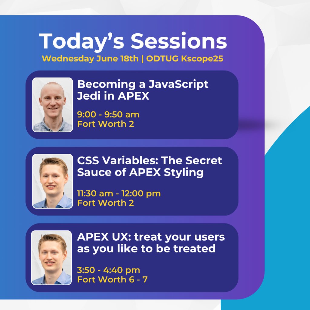 United Codes (@united_codes) on Twitter photo π’ Today at ODTUG Kscope25 π’
Schedule time in your agenda to attend sessions with our APEX Experts and stop by the United Codes booth for product demos and giveaways!
#orclapex #Kscope25 #lowcode <a href="/odtug/">Oracle Developer & Technology User Group (ODTUG)</a> π’ Today at ODTUG Kscope25 π’
Schedule time in your agenda to attend sessions with our APEX Experts and stop by the United Codes booth for product demos and giveaways!
#orclapex #Kscope25 #lowcode <a href="/odtug/">Oracle Developer & Technology User Group (ODTUG)</a>