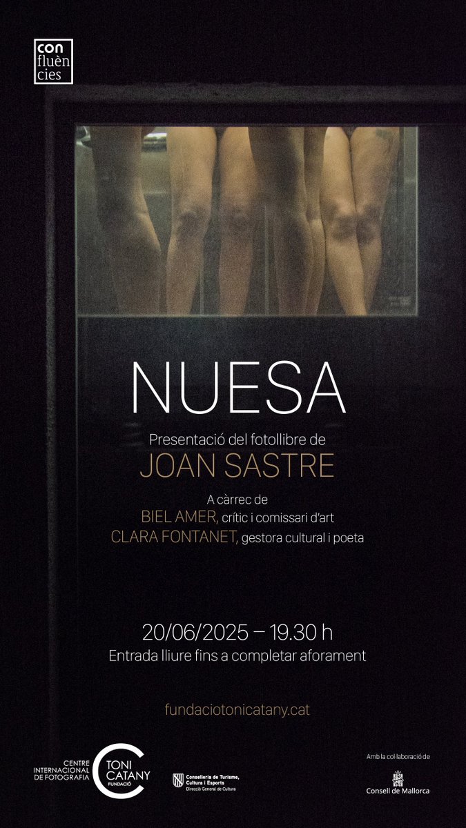 FTCatany's tweet photo. RECORDATORI

El proper divendres 20 de juny, Joan Sastre serà al #CIFTC per presentar el seu darrer fotollibre, NUESA, acompanyat de @ClaraFontanet  i Biel Amer.
Vos hi esperam!

+ info: https://t.co/BdZhZVySs3 

@culturamallorca 
@CulturaGOIB https://t.co/JIYO3YpaoN