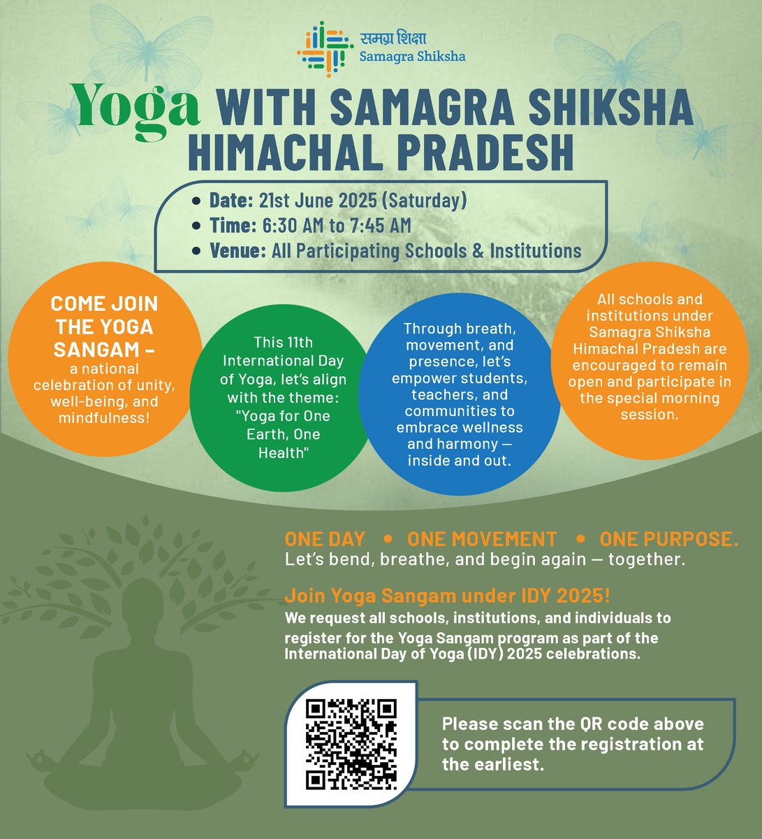 🧘‍♀️ Stretch for the Earth. Breathe for your Health. 🌍

Join Samagra Shiksha Himachal Pradesh in celebrating the 11th International Day of Yoga on 21st June 2025 under the theme "Yoga for One Earth, One Health." 🌱
#aolautensarkarischoolonkiaur
#IDY2025 #YogaSangam