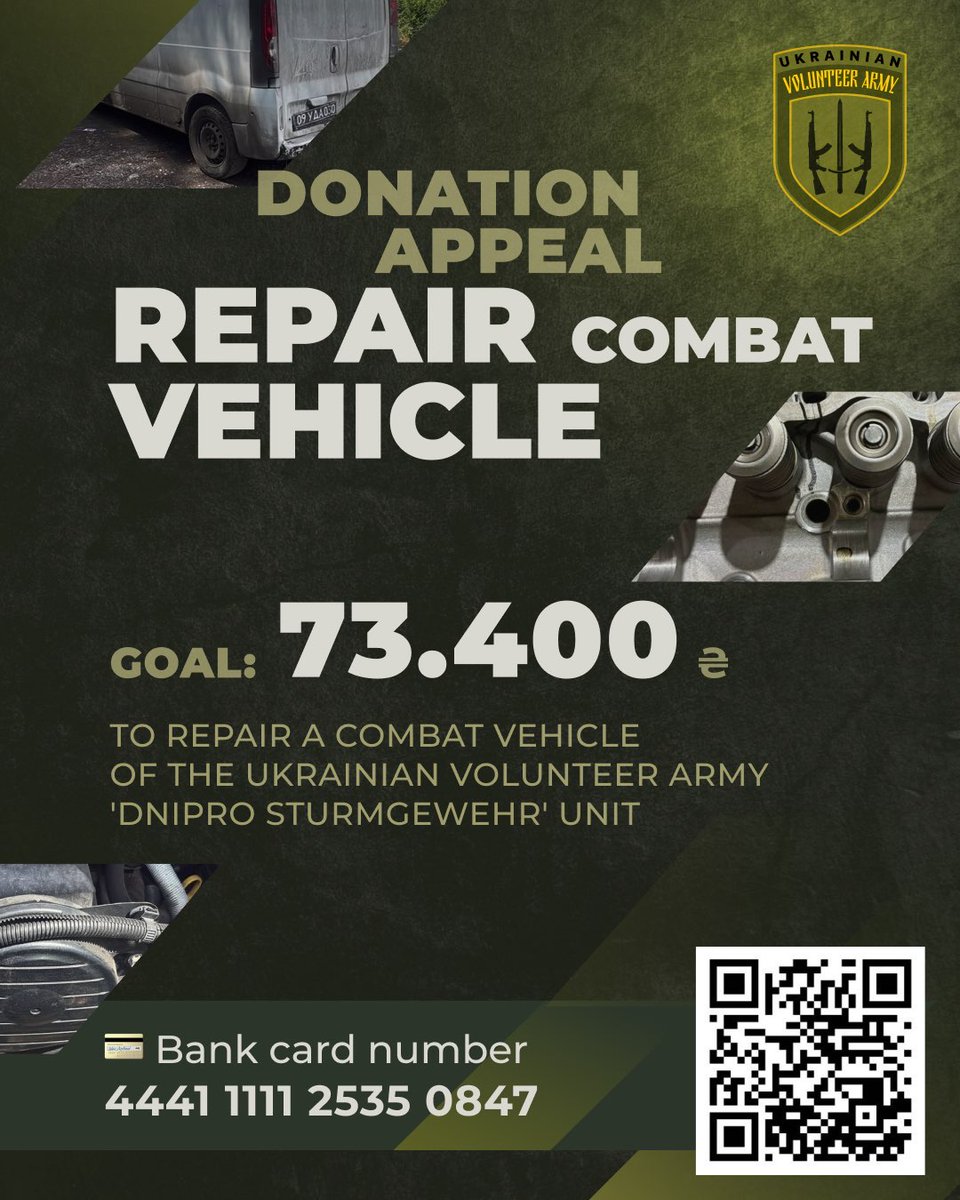 UdaUkrainian's tweet image. 🚨Urgent repairs needed fellas 🙏
For 3 years this beast has been running the gauntlet, in with supplies, out saving lives 😇
She’s part of the team but needs around 1800 USD of repairs😭
💳PayPal - nkc.dp.ua@gmail.com
send.monobank.ua/jar/7f1jw1zoJs
Official - t.me/uda_army/16169