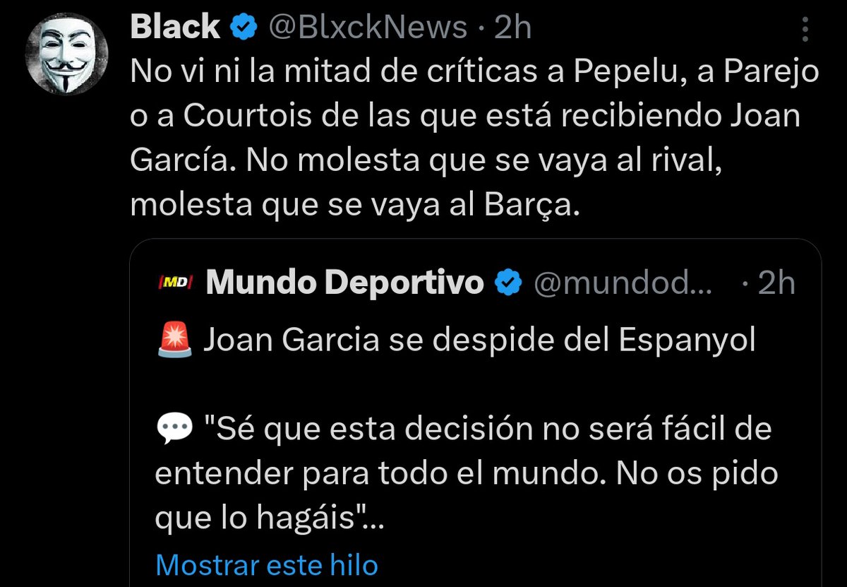 La gente es tan corta que no saben ni leer... Pongo un tweet criticando que en los fichajes de Parejo, Pepelu y Courtois no se criticó ni la mitad que con Joan y la gente salta con que a Courtois le han criticado mucho los aficionados del Atlético de Madrid. Estamos hablando que