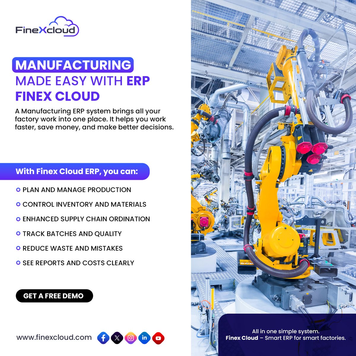 FinexCloudPK's tweet image. Streamline your manufacturing operations with FineX Cloud ERP– an all-in-one solution that manages production, materials, quality, and costs with precision and ease.

🌐finexcloud.com 
📧sales@finexcloud.com
#FinexCloud #ManufacturingERP #FactoryManagement #Inventory