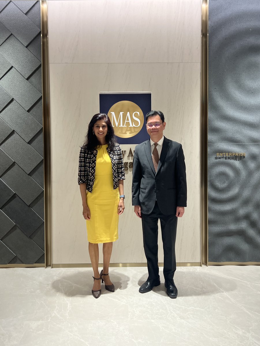 Had good discussions with Deputy PM and <a href="/MTI_Sg/">MTI Singapore</a> Minister Gan Kim Yong and <a href="/MAS_sg/">MAS</a>’s Chia Der Jiun on economic resilience, monetary policy and financial supervision. The IMF is grateful for Singapore’s engagement on key global issues and support for our capacity development work.