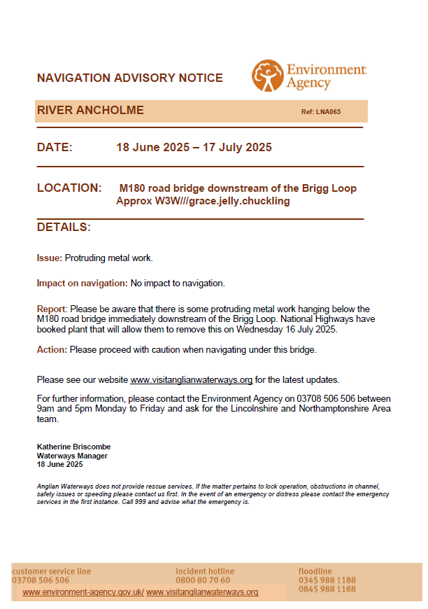 Please see our Navigation Advisory Notice for the River Ancholme.