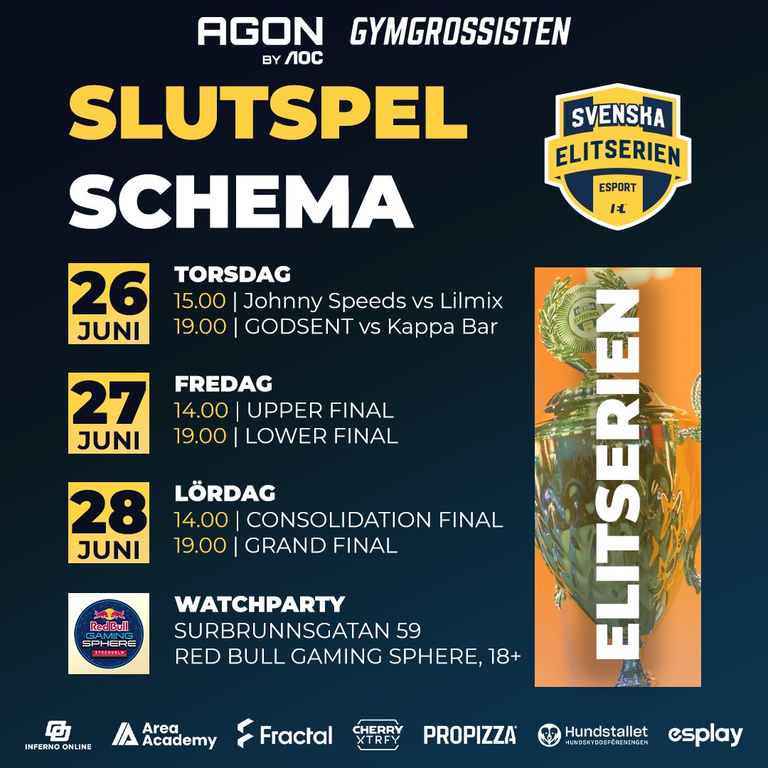 Svenska Elitserien CS2 (@secsgo) on Twitter photo Schemat för LAN-finalerna! 🙌 Ses vi på plats? 🏆
Det kommer att vara 18+ inne på watchpartyt, men är du under 18 år kan du fortfarande komma och se allt inne på <a href="/infernoonline/">Inferno Online</a> Schemat för LAN-finalerna! 🙌 Ses vi på plats? 🏆
Det kommer att vara 18+ inne på watchpartyt, men är du under 18 år kan du fortfarande komma och se allt inne på <a href="/infernoonline/">Inferno Online</a>
