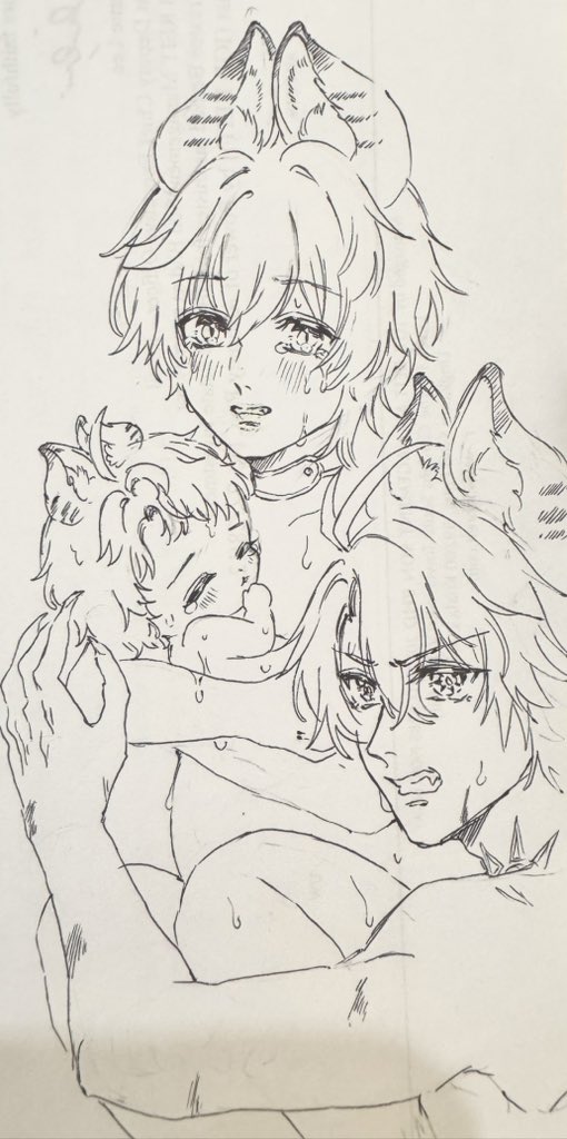 HSR
#PhaiCae #ファイ穹
Phainon x Caelus

ABO AU, 🐰Thiren 🔆 and 💫 escaped captivity but gets caught

👤Subject 1 and 2 have been found. Subject 2 had given birth to a male rabbit Thiren. Awaiting orders, sir!
🗣️ Capture all three of them and bring Subject 2 to my room later😏