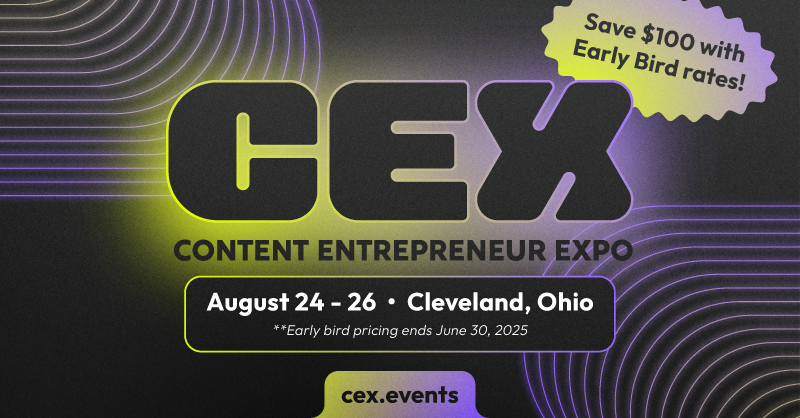 #CEX25 - You have to be in the room where it happens.  

CEX is only available in-person this year!  

Come join us for THE best networking and learning event for content entrepreneurs.  

Save $100 by registering before June 30th.  

Save an additional $100 with code THREADS100.