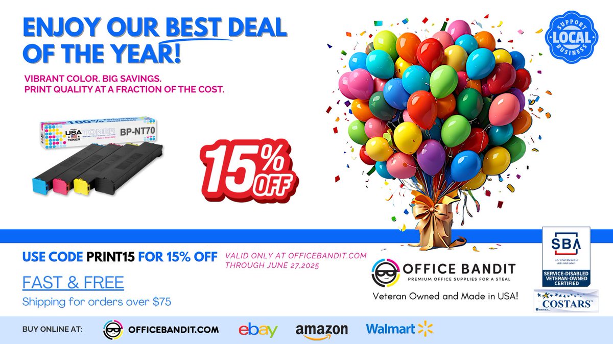 officebanditusa's tweet image. 🎉 HUGE DEAL ALERT! 🎉 Enjoy 15% OFF your printer toner at Office Bandit! Get the best quality for a fraction of the cost. Use code PRINT15 at checkout. Valid through 6/27/2025. Shop now: officebandit.com #OfficeSupplies #Printertoner #Deals #OfficeBandit #Sale