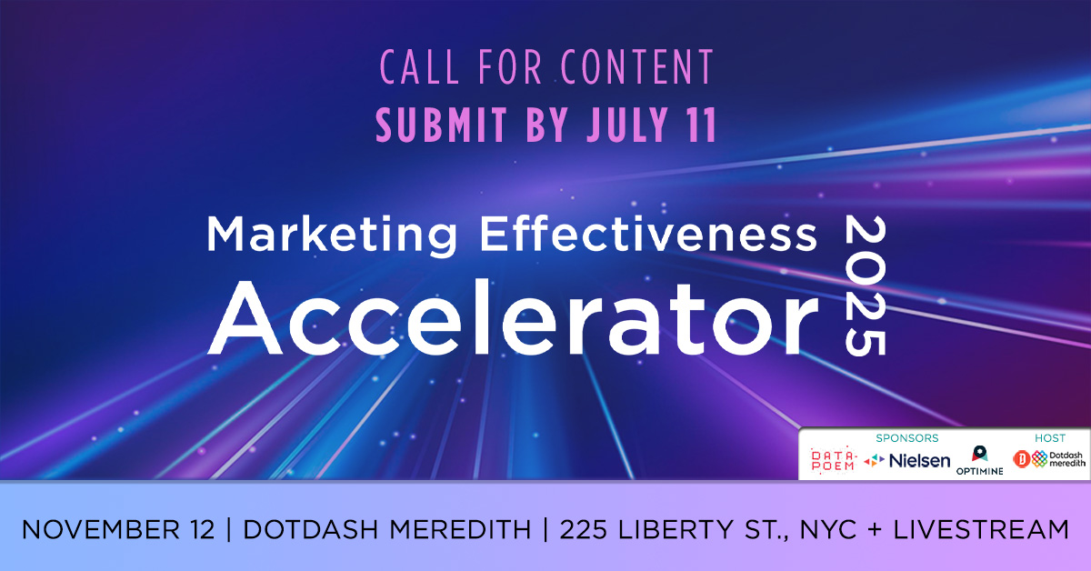 the_ARF's tweet image. The call for content for the 2025 Marketing Effectiveness Accelerator is now open through July 11! This is your opportunity to present your work to the leaders who shape how effectiveness is measured and optimized. Learn more: bit.ly/ARFMEA25 #ARFAccelerator